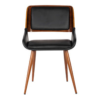 Armen Living - Panda Chaise de salle à manger finition bois de Noyer et Simili Cuir Noir-Chaise de salle à manger Panda moderne du milieu du siècle