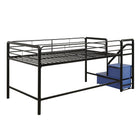 Lit mezzanine une place Junior avec marches incluant un espace de rangement - Noir-Expédié en une (1) boîte facile à manipuler. Garantie limitée d’un (1) an. Offert en différentes grandeurs et combinaisons de couleurs.