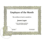 Certificats St. James Bond Gioche, vert, 24 lb (90 g/m2), 216 x 279 mm (8 1/2 x 11 po), 100/emb.-Dimension des certificats : 216 (largeur) x 279 mm (longueur) (8 1/2 x 11 po), diamètre du sceau : 4,5 cm (1 3/4 po)