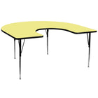 Flash Furniture – Table d’activités fer à cheval en stratifié thermofusionné 60 x 66 po et pattes à hauteur réglable, jaune-Table d'activités en forme de fer à cheval