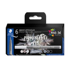 Staedtler - Pinceaux pigmentes d'art, gris, paquet de 6-Pour le lettrage, le dessin et les effets d'ombre faciles à realiser