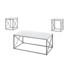 Monarch Specialties - 7951P Ens De Tables - 3Pcs/Blanc/Metal Argent-Cet ensemble de 3 tables pour le salon inclut une table basse et deux tables de bout