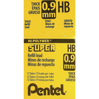 Pentel - Recharges pour portemines, 0,9 mm, qualité HB, 12 paquets de 15 mines-Mines de rechange pour tous vos besoins d'écriture  
