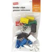 Staples – Pinces relieuses, moyennes, 1 1/4 po, couleurs variées, paquet de 15-Des pinces en métal robustes pour bien retenir les papiers