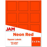 JAM Paper - Étiquettes pour produits et contenants carrées - 2 po x 2 po - néon rouge foncé/orange - Paquet de 120-Emballage anglais seulement