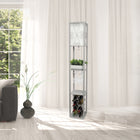 Simple Designs 100 Watt Type A19 ampoule à Base moyenne lampadaire étagère organisateur étagère de rangement et casier à vin-Base en MDF gris avec abat-jour en lin blanc