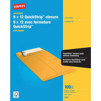 Staples - Enveloppes kraft pour catalogue avec fermeture QuickStrip, 9 x 12 po, 24 lb, brun, boîte de 100-Idéales pour poster des catalogues, des livrets, des brochures et des documents de plusieurs pages