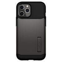 Coque Slim Armor Spigen pour iPhone 12 Pro Max - Gunmetal-Un étui en TPU double couche et un étui rigide en polycarbonate offrent une protection contre les chocs.