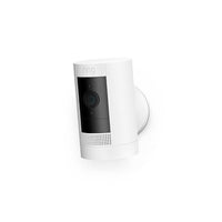 Ring - Caméra extérieure Stick Up à batterie - blanche-Voyez, entendez et parlez aux gens depuis votre téléphone, votre tablette ou sélectionnez un appareil Echo avec Stick Up Cam Battery, une caméra alimentée par batterie qui peut être montée à l'intérieur ou à l'extérieur