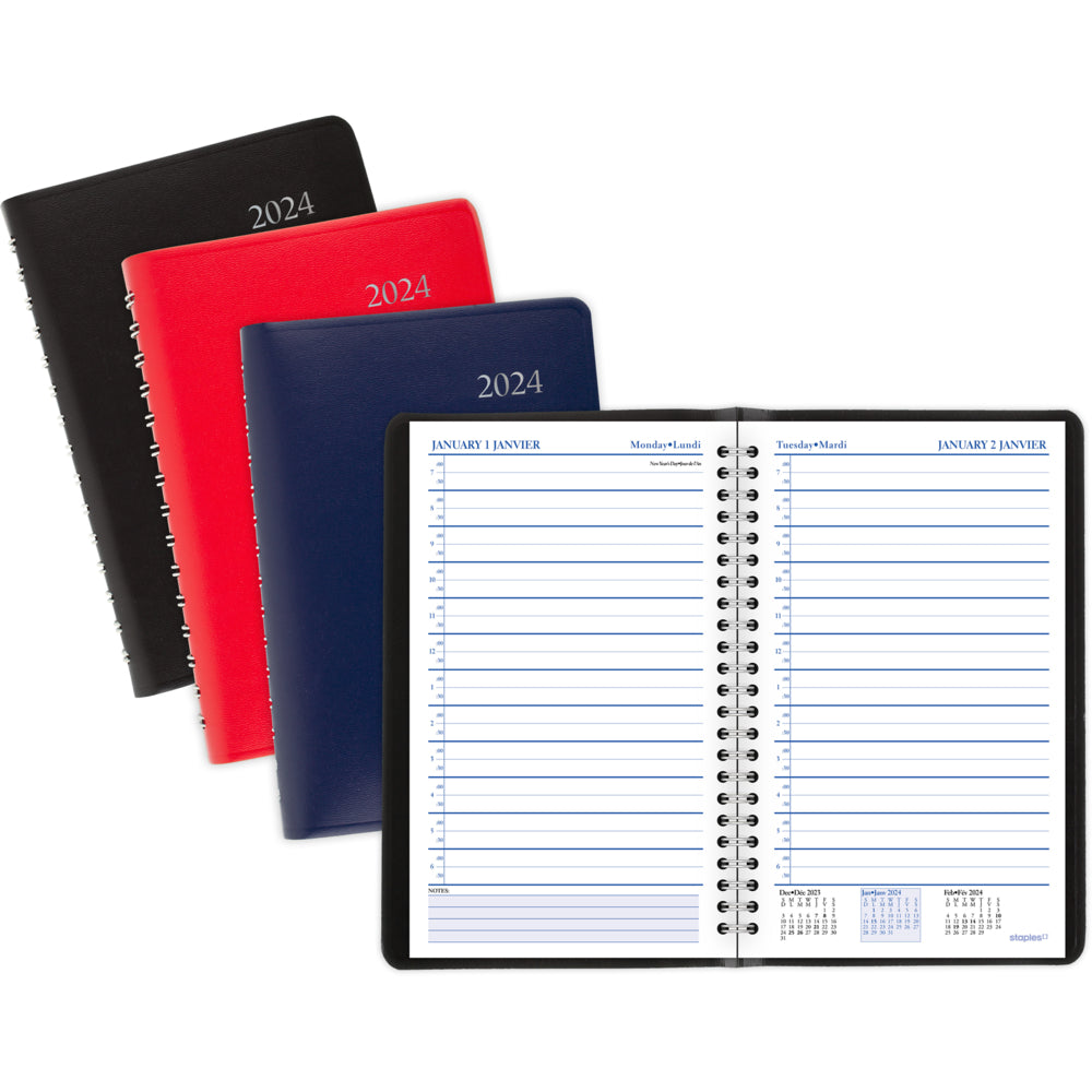Staples Agenda quotidien 2024 couleurs assorties 8 po H x 4 7/8
