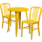 Table ronde de 24 po en métal avec 2 chaises à dossier à lattes verticales, int/ext, jaune [CH-51080TH-2-18VRT-YL-GG]-Table à café en métal