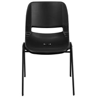 Chaise coquille noir pour enfants ergonomique et empilable de la série HERCULES avec hauteur de siège de 14 po.-Ensemble de 5 chaises empilables polyvalentes