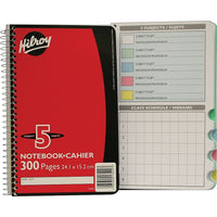 Cahier de notes à 5 sujets Hilroy avec onglets, 9 1/2 x 6 po, couleurs variées, 300 pages-Parfait pour prendre des notes sur plusieurs projets ou sujets