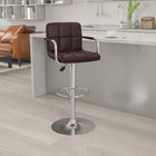 Flash Furniture – Tabouret de bar ajustable en vinyle matelassé brun avec pied et accoudoirs chromés (CH102029BRN)-Siège pivotant