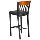 Tabouret de bar de restaurant Eclipse, siège en vinyle/dossier lattes verticales, métal noir/cerisier [XU-DG-60618B-CHY-BLKV-GG]-Dossier à lattes verticales en bois de cerisier