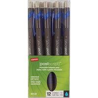 Staples - Stylos à bille Postscript à pointe rétractable - 1,0 mm - bleu - paquet de 12-Stylos à bille à pointe rétractable avec pointe chromée stylisée