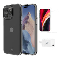 AXS - Ensemble de depart,etui transparent teste contre les chutes, protecteur d'ecran,chargeur 20W pour iPhone 14 Pro Max-etui resistant aux chutes avec des poches d'air absorbant les chocs
