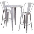 Flash Furniture – Ensemble avec table bistro et 2 tabourets, intérieur/extérieur, métal, argenté (CH31330B230GBSV)-Ensemble de table et tabouret à la hauteur de comptoir