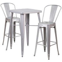 Flash Furniture – Ensemble avec table bistro et 2 tabourets, intérieur/extérieur, métal, argenté (CH31330B230GBSV)-Ensemble de table et tabouret à la hauteur de comptoir