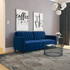 Futon Pin Tufted Transitional - Velours Bleu-Pièce multifonctionnelle idéale pour les petits espaces