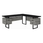 Monarch Specialties - 7617 Bureau 70 po - Noir/Simili-Ciment/Metal Noir/L/R-Bureau d'ordinateur à panneaux épais en forme de L avec 3 tiroirs de rangement et 3 pieds en métal au fini noir