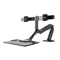 Poste de travail assise debout support à double bras pour écran pc de 22-27 po avec port USB de North Bayou FC40-2AB, Noir-Poste de travail à double écran assis-debout