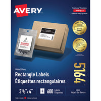 Avery – Étiquettes pour dossiers TrueBlock laser et jet d’encre – 4 po x 3 1/3 po – blanc – paquet de 600 (5164)-Étiquette permanente