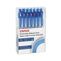 Staples® - Stylos à bille, pointe rétractable, avec prise, 1,0 mm, bleu, paq./14-Stylos à bille à pointe rétractable  