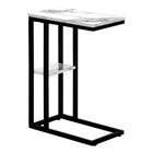 Monarch Specialties - 3675 Table D'Appoint - 25 po H/Marbre Blanc/Metal Noir-Table d'appoint en forme de C avec une base qui peut glisser sous les canapes pour plus de commodite