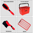 Oskar - Kit de lavage de voiture 11 pièces - Rouge-Seau de grande capacité (4,5 gal) avec grille amovible