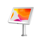 CTA Digital Paragon Curved Neck Boitier pour iPad 10,2" Gen 5 - 7, Air Gen 1 - 3, 9,7", 10,5" et 11" Pro - Blanc-Col de cygne en métal courbé à 45 degrés