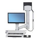 Ergotron ? Système combo assis/debout StyleView avec surface de travail, blanc brillant (45-270-216)-Comprend un bras télescopique, un rail mural de 34 po dotés de (2) protecteurs noirs, un support d?unité centrale moyen argenté, un boulon d?espacement, (2) glissières pour câbles de 10 po, un ensemble de supports pour le montage du bras et de l?unité centrale, des attaches de rail mural pour le béton et le bois, un ensemble de montage mural direct pour unité centrale, un support ACL ajustable, un repose-poi
