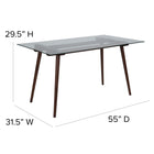Flash Furniture - Table rectangulaire Meriden en bois massif noyer de 31,5 po x 55 po avec plateau en verre transparent-Cadre en hêtre et noyer