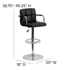 Flash Furniture – Tabouret de bar ajustable en vinyle matelassé noir avec pied et accoudoirs chromés (CH102029BK)-Siège réglable en hauteur par vérin à gaz