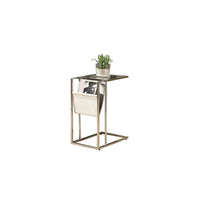 Monarch Specialties - 3034 Table D'Appoint - Blanc/Chrome Avec Support Magazine-Inclut un porte-revues en similicuir intégré, situé dans un endroit très pratique