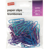 Staples - Trombones géants recouverts de vinyle, couleurs métalliques variées, paquet de 50-Le vinyle les fait glisser facilement sur le papier
