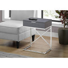Monarch Specialties - 3474 Table D'Appoint - 24 po H/Gris/Metal Chrome-Un grand tiroir avec une poignée simple et discrète en métal chromé