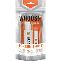 WHOOSH! - Trousse de nettoyage d'écran Shine Duo, 100 mL + bouteilles de 8 mL + 2 chiffons-Conçu pour nettoyer vos appareils électroniques et vos écrans - Aide à éliminer la poussière, la saleté, le maquillage, les taches, les huiles de peau et les empreintes digitales