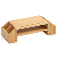 Fenge - Bamboo Monitor Stand - Support pour moniteur d'ordinateur à 2 niveaux+4 fentes de rangement - Support pour téléphone-Support pour ecran en bambou avec 4 fentes de rangement, support pour telephone portable