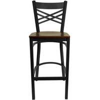 Flash Furniture - Tabouret de bar de la série HERCULES en métal noir et dossier ''X'' -  Siège en bois d'acajou-Ensemble de 2 tabourets de bar en métal pour la salle à manger