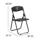 Chaise pliante robuste de la série HERCULES en plastique noir avec supports de fixation intégrés et une capacité de 500 lb-Le support de fixation intégré attache les chaises ensemble.