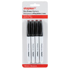 Staples - Marqueurs à effacement sec − Pointe fine − Noir − Paquet de 4-Parfaits pour l'utilisation sur les tableaux blancs, le verre et d'autres matériaux non poreux