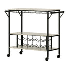South Shore - Maliza - Chariot Bar - Faux marbre carrara-Rangement adapté : demeurez bien organisé tout au long de la soirée grâce au porte-bouteille et au porte-verre de ce chariot-bar, qui peuvent accueillir jusqu’à 12 bouteilles de vin et 18 coupes.