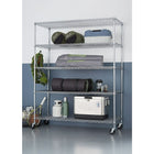 Étagère grillagée robuste à 5 tablettes TRINITY munie de roulettes – Chrome (TBFC-0904)-Tablettes réglables par incrément de 2,54 cm / 1 po