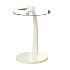 Monarch Specialties - 3017 Table D'Appoint - Blanc Avec Verre Trempe-Base circulaire lisse de couleur blanc avec bras incurvé offrant un support robuste