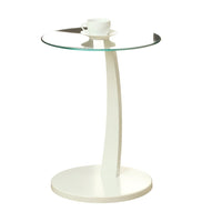Monarch Specialties - 3017 Table D'Appoint - Blanc Avec Verre Trempe-Base circulaire lisse de couleur blanc avec bras incurvé offrant un support robuste