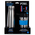 PURE Drinkware - Ensemble de verre, gourde et gobelet à café, bleu-Volume: la bouteille peut contenir jusqu'à 500 ml (17 oz) / le gobelet peut contenir jusqu'à 355 ml (12 oz) de n'importe quelle boisson