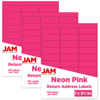 JAM Paper Étiquettes postales de couleur néon fluorescent, 1 x 2 5/8 po, rouge néon, 360 par paquet-Taille : 2,63 x 1 po