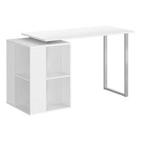 Monarch Specialties - 7600 Bureau - 55 po L/Blanc Orientation Gauche Ou Droite-Un bureau d'ordinateur élégant et spacieux avec un solide support de jambe en métal argenté en forme de U, parfait pour un ordinateur portable ou comme bureau à domicile.