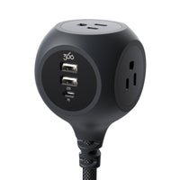 360 Electrical - PowerBall32 Hub de chargement tressé à 3 prises de 32 W - Noir obsidienne-32 W (sortie USB totale) avec 1 port USB-C et 2 ports USB-A peuvent alimenter un ordinateur portable, charger rapidement un iPhone 15 ou gérer trois périphériques USB en même temps